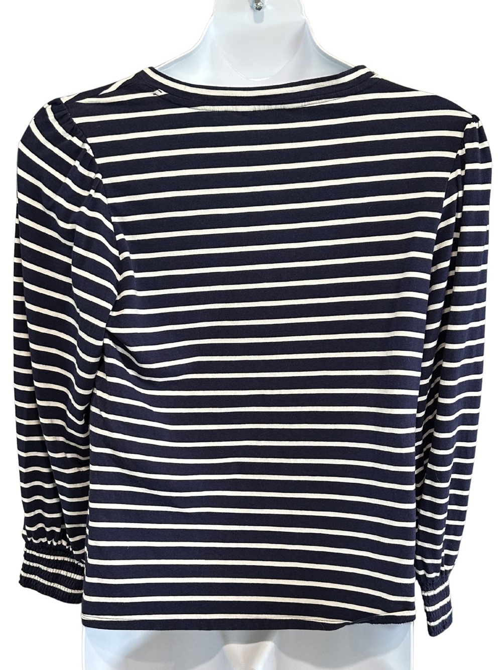 LC Lauren Conrad Women’s XL Navy Blue White Striped Long-Sleeve Shirt Top Blouse - Picture 4 of 9